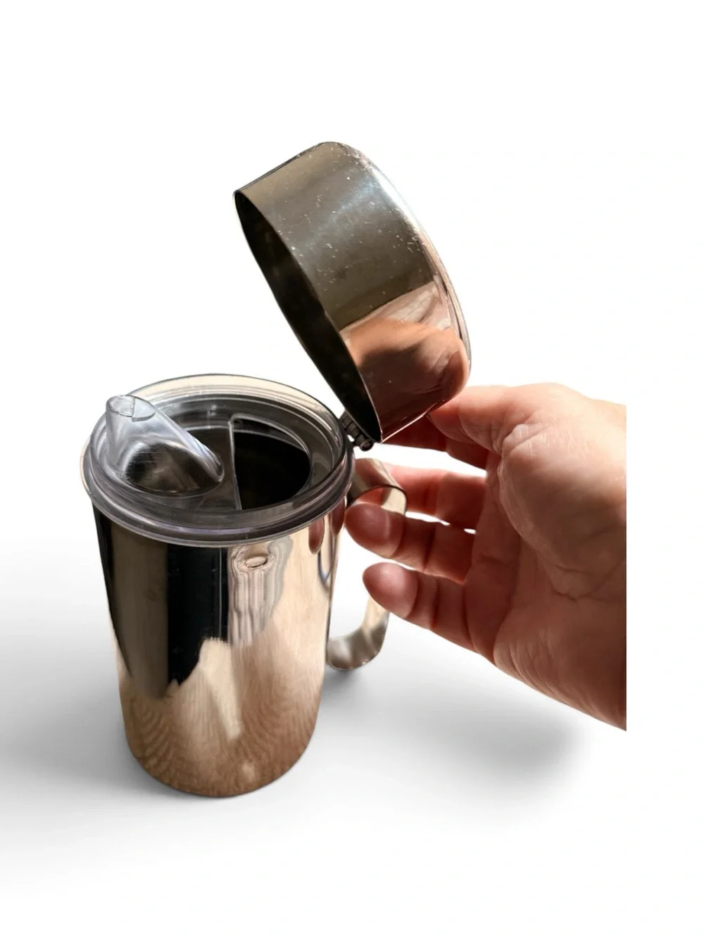 Polished Stainless Steel Coffee/Tea Pitcher with Handle - Silver